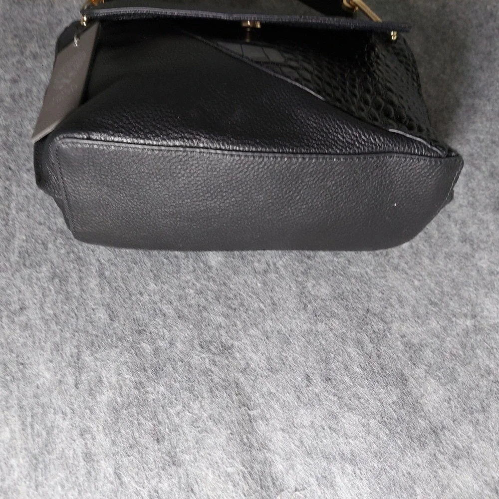 Vince‎ Camuto Crossbody Bag Black Pebbled Leather Croc Embossed Chain Handbag